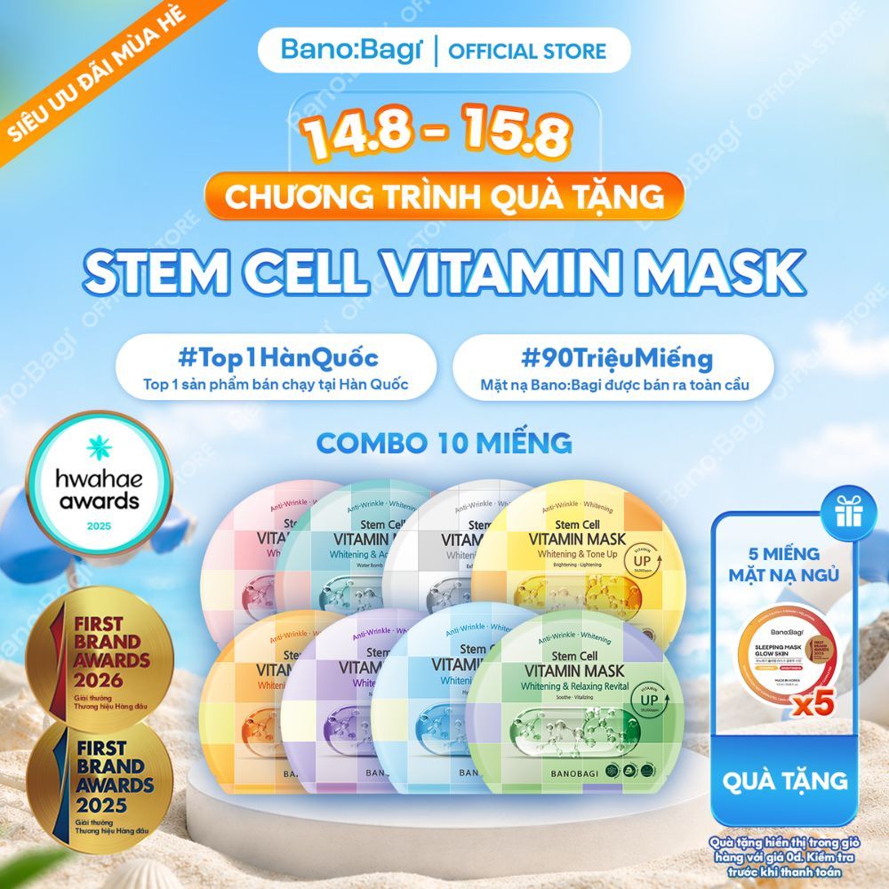 COMBO 10 Miếng Mặt Nạ Bano:Bagi Stem Cell Vitamin Mask Dưỡng Da Chuyên Sâu Dành Cho Mọi Loại Da 30ml