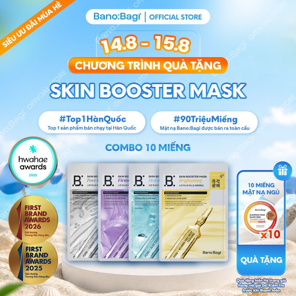 Combo 10 Miếng Mặt Nạ Bano:Bagi Skin Booster Chăm Sóc Mọi Loại Da 25ml