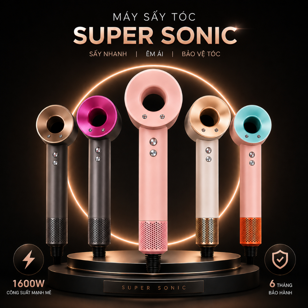 [1 Đầu] Máy sấy tóc Super Sonic Nam Nữ tạo kiểu 2026, sấy tóc ion âm 2 chiều nóng lạnh