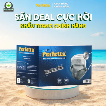 Khẩu Trang Y Tế 4 lớp than hoạt tính - Chính hãng Perfetta Carbon (40 Cái/Hộp), hỗ trợ khửi mùi, Lọc Bụi Min PM 2.5