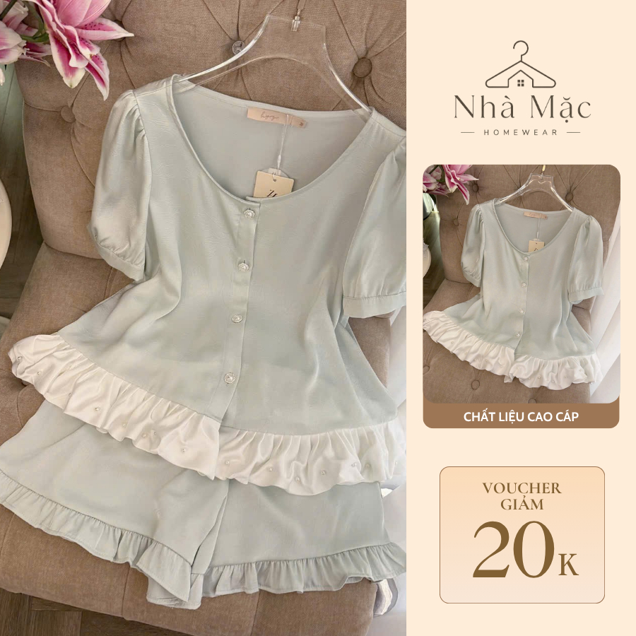 Bộ mặc nhà cao cấp nữ mùa hè, bộ đồ ngủ nữ áo cộc quần cộc, set đùi hạt xoàn 0898 chất lụa mềm mát