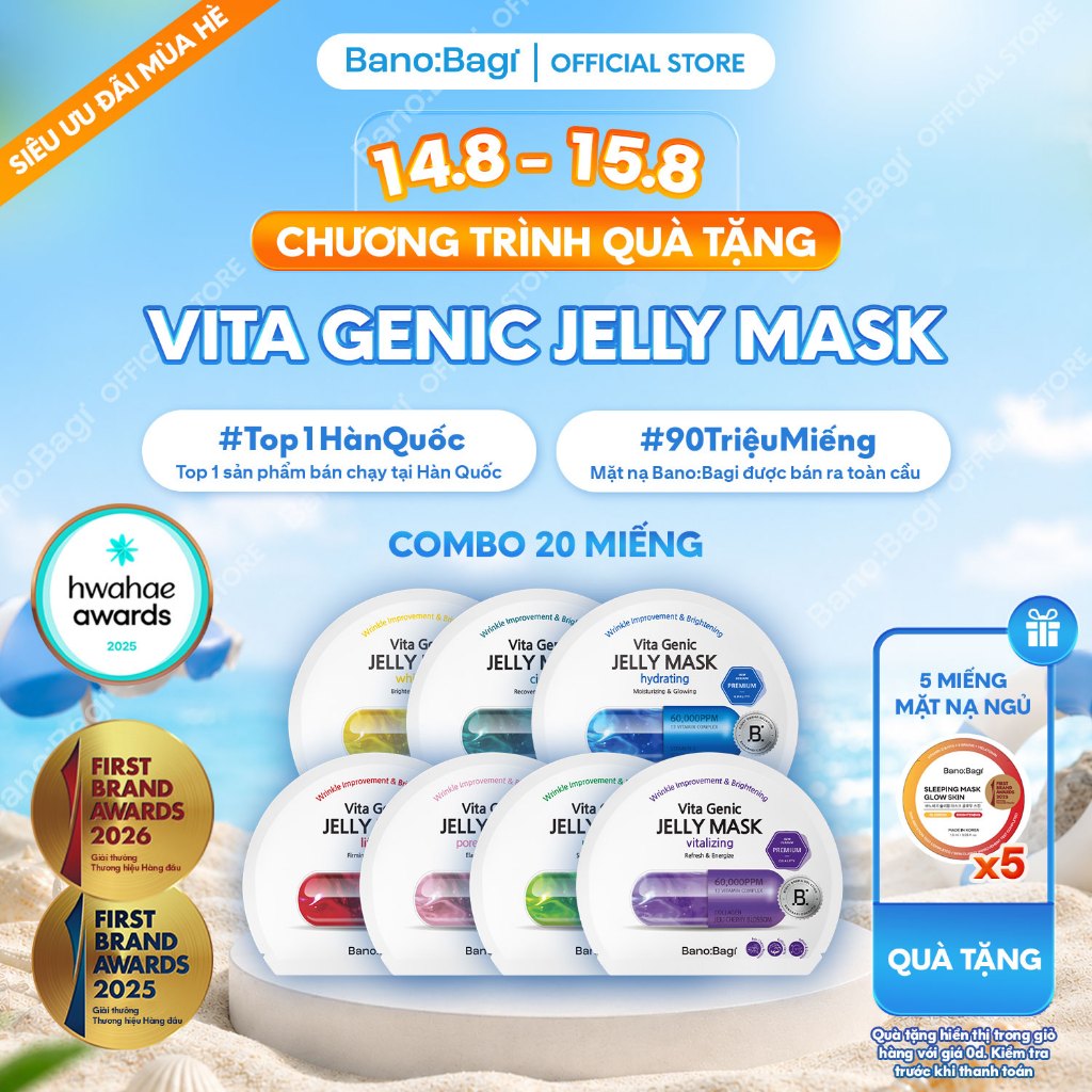 COMBO 20 Miếng Mặt Nạ Bano:Bagi Vita Genic Jelly Mask Dưỡng Da Chuyên Sâu Dành Cho Mọi Loại Da 30ml