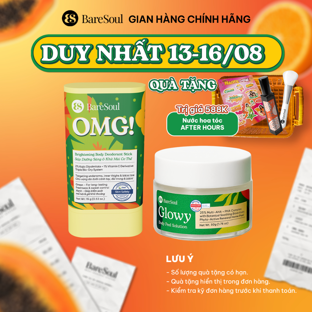 Combo Peel Glowy 50g + Sáp dưỡng sáng & khử mùi BareSoul OMG Xanh 15g