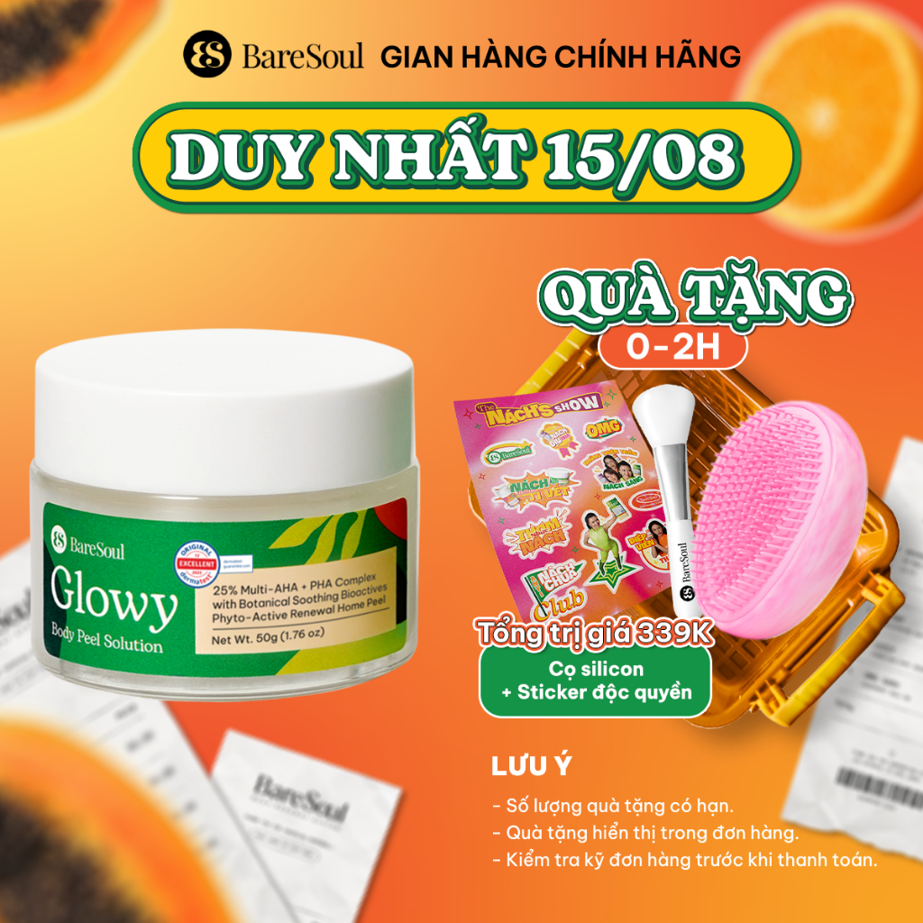 Peel da làm sáng, giảm thâm nách, mông, bikini, đầu gối, khuỷu tay AHA 25% BareSoul GLOWY 50g