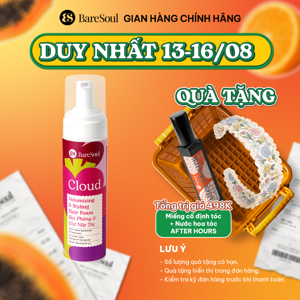 Bọt xịt phồng và giữ nếp tóc 18 tiếng BareSoul Cloud Styling Hair Foam 150ml