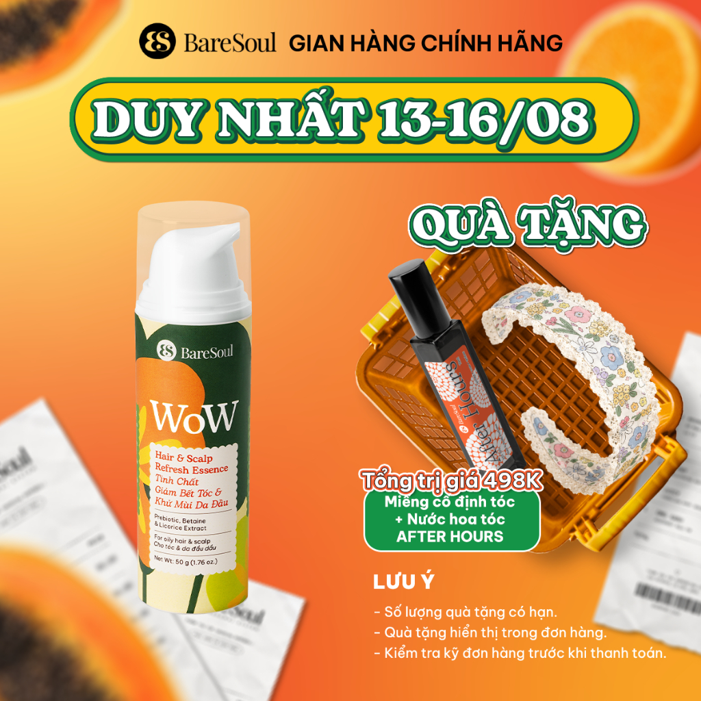 BareSoul Gel tinh chất giảm bết, kiềm dầu, khử mùi & làm mát da đầu với Prebiotic, Betaine & Cam thảo BareSoul WOW 50g