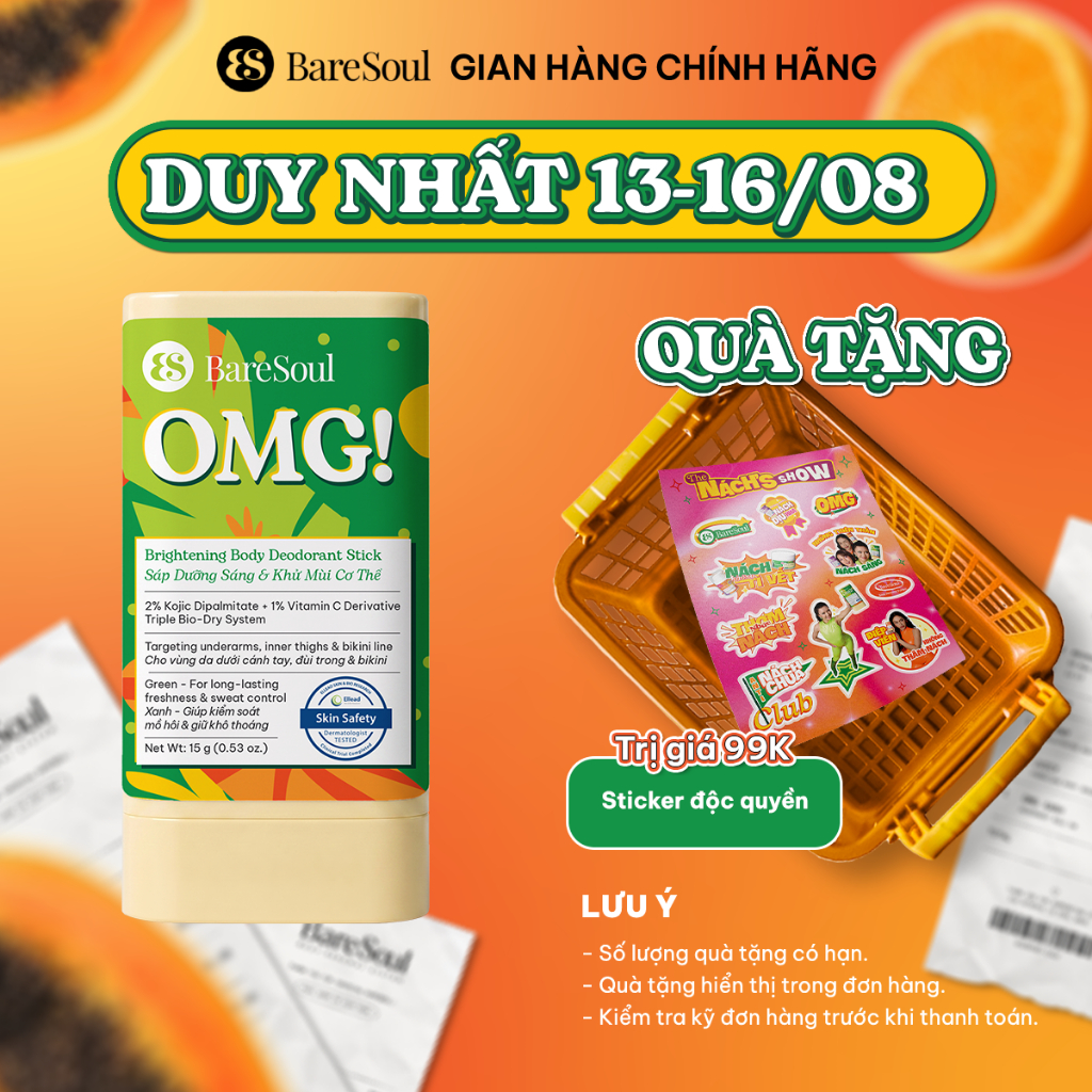 Sáp nhung dưỡng sáng & khử mùi BareSoul OMG Xanh 15g – Dành cho người đổ mồ hôi nhiều - Giúp làm sáng vùng nách