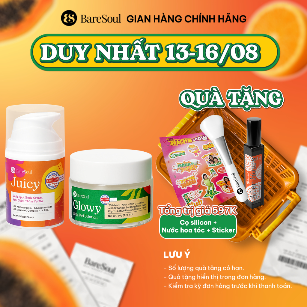 COMBO Peel Glowy 50g, kem dưỡng Juicy 50g giúp làm sáng, giảm thâm mông, nách, bikini, đầu gối