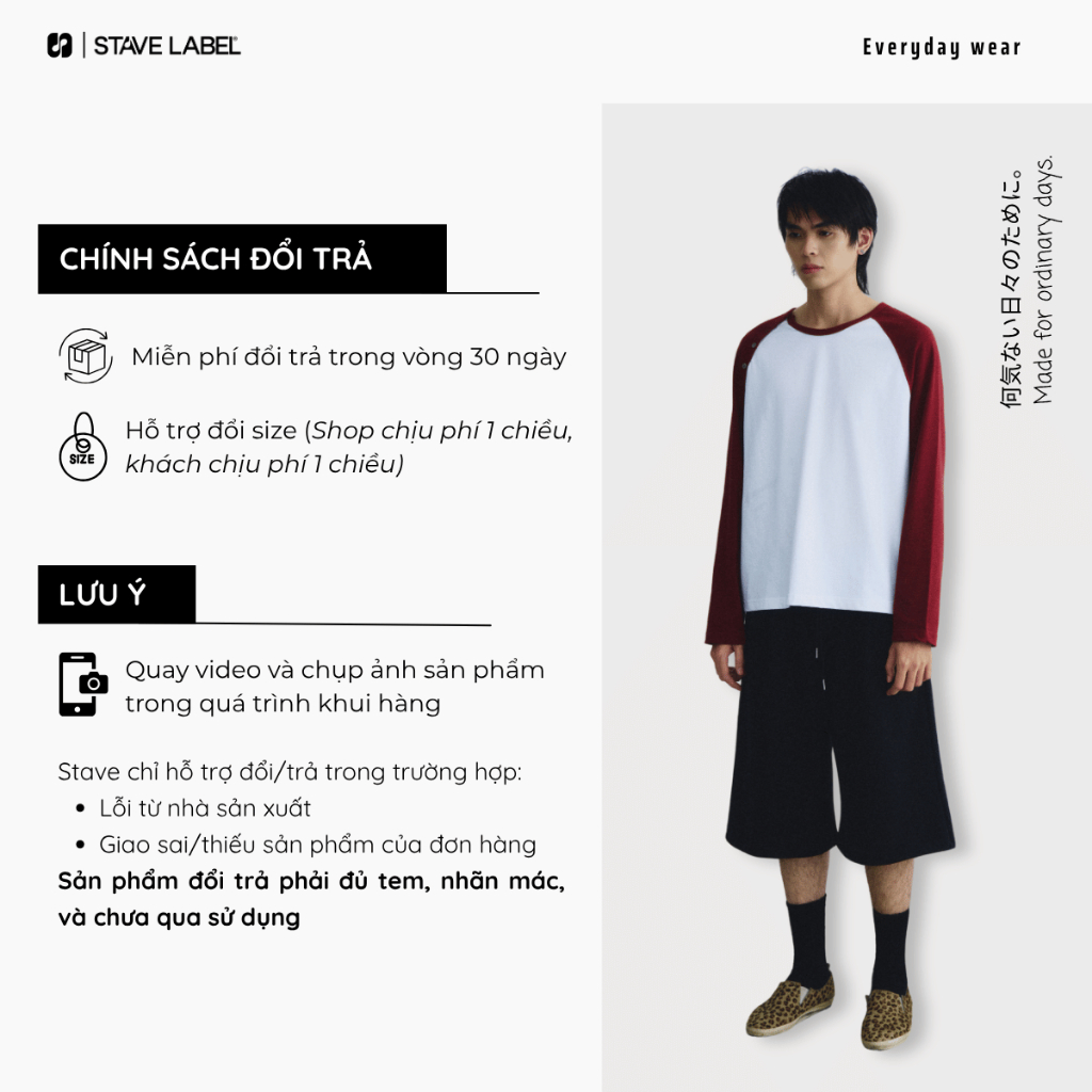 Áo thun raglan tay dài Rhythm Raglan Tee STAVE LABEL form regular vải cotton mềm mại, áo thun nam phối màu trẻ trung | BigBuy360 - bigbuy360.vn