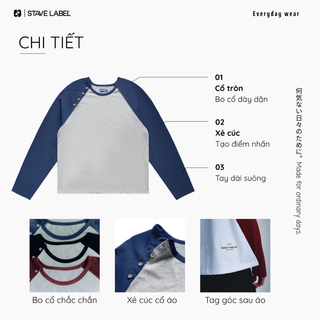 Áo thun raglan tay dài Rhythm Raglan Tee STAVE LABEL form regular vải cotton mềm mại, áo thun nam phối màu trẻ trung | BigBuy360 - bigbuy360.vn