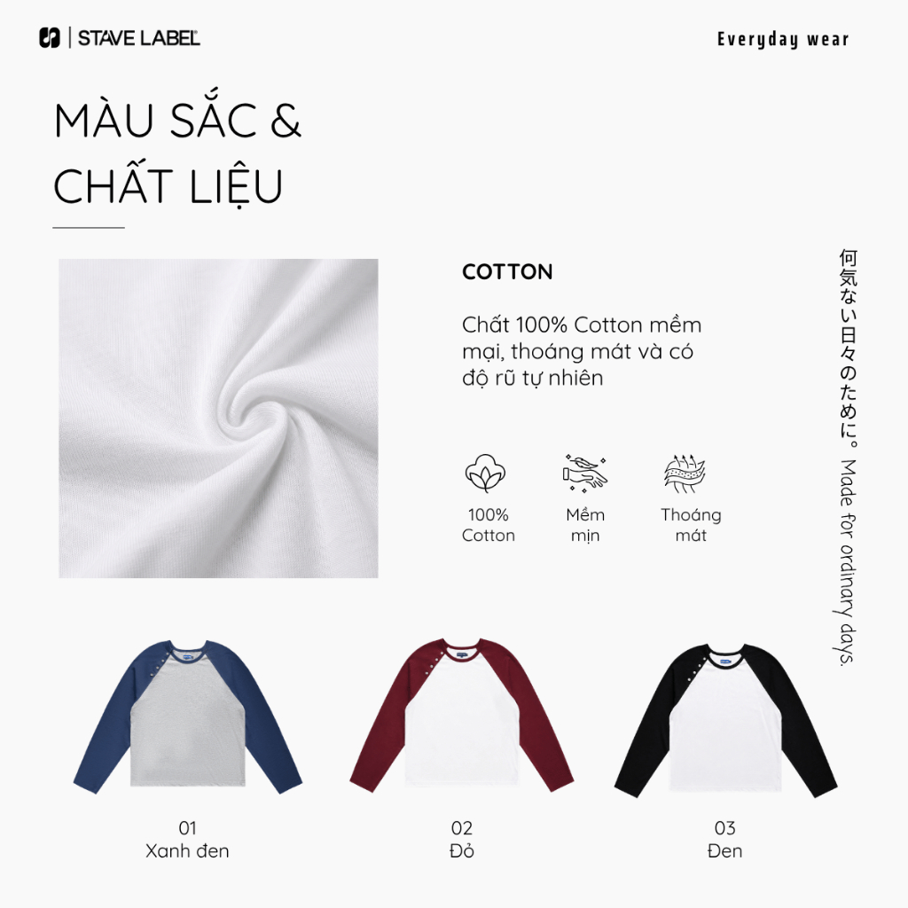 Áo thun raglan tay dài Rhythm Raglan Tee STAVE LABEL form regular vải cotton mềm mại, áo thun nam phối màu trẻ trung | BigBuy360 - bigbuy360.vn