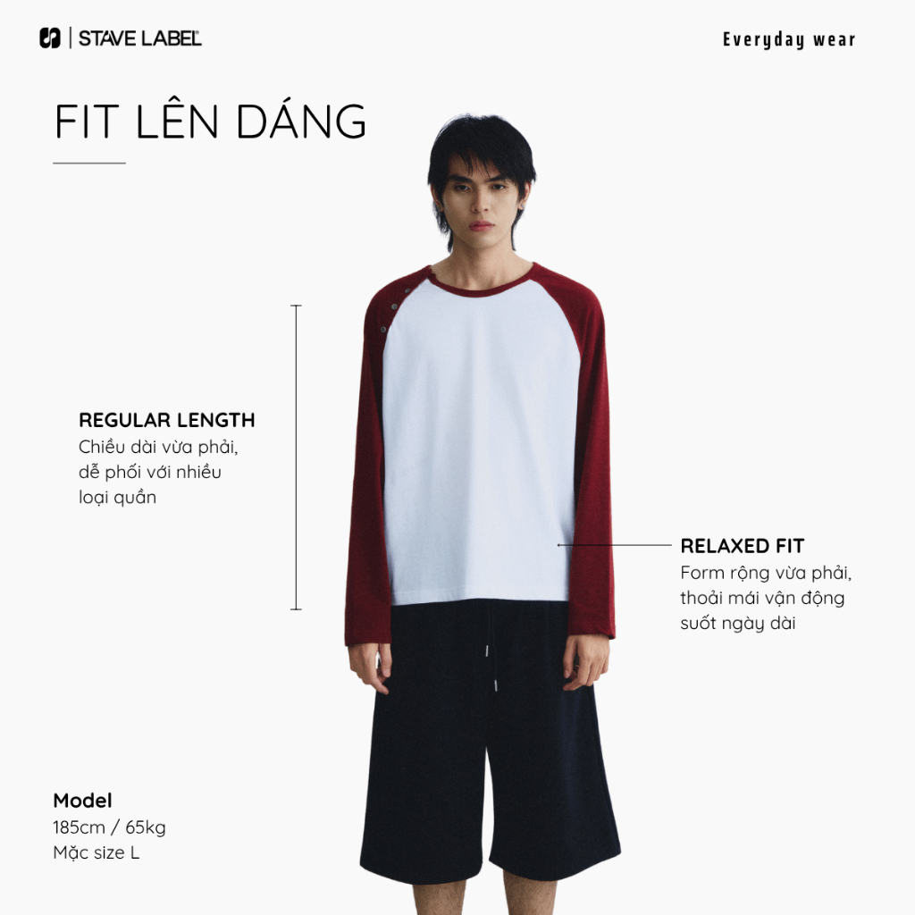 Áo thun raglan tay dài Rhythm Raglan Tee STAVE LABEL form regular vải cotton mềm mại, áo thun nam phối màu trẻ trung | BigBuy360 - bigbuy360.vn