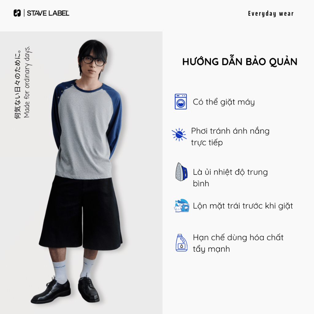 Áo thun raglan tay dài Rhythm Raglan Tee STAVE LABEL form regular vải cotton mềm mại, áo thun nam phối màu trẻ trung | BigBuy360 - bigbuy360.vn
