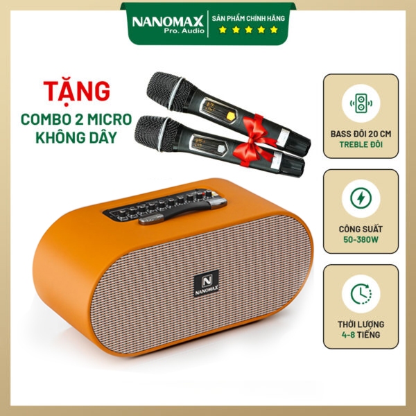 Loa Xách Tay Karaoke Công Suất Lớn | Loa Xách Tay Nanomax X22 Bass Đôi 20 380W Màu Sắc (Đen, Cam}