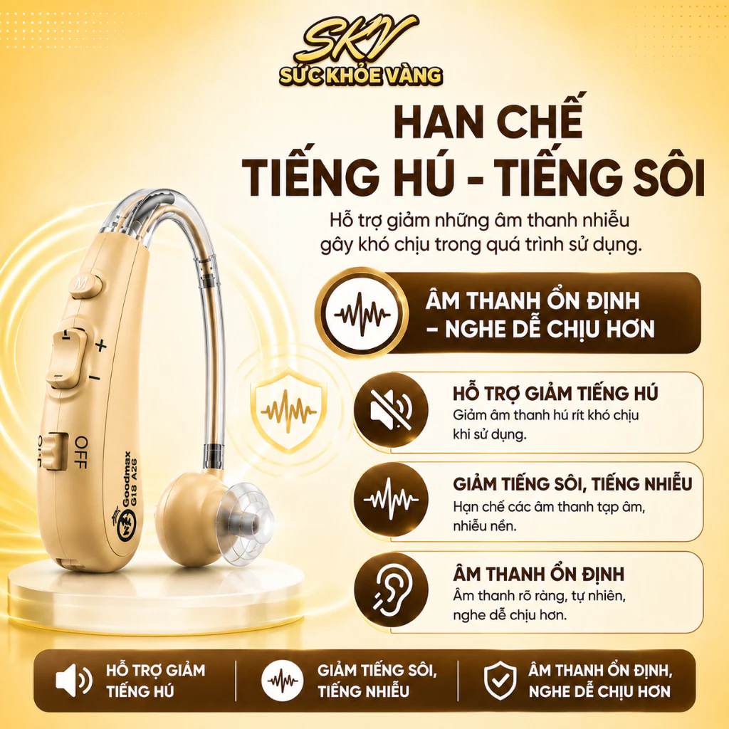 Máy Trợ Thính Không Dây A026 [BẢO HÀNH 12 THÁNG] Tai Nghe Trợ Thính Đeo Vành Tai Lọc Ồn - Chống Sôi - Chống Hú