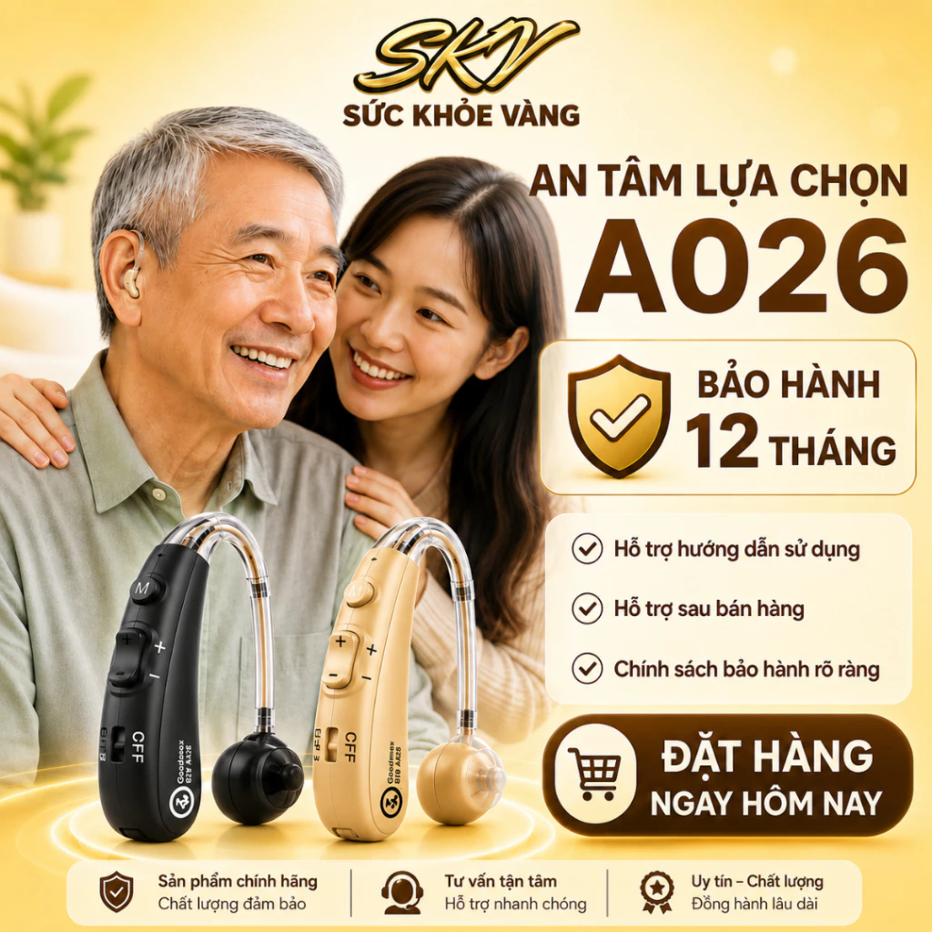 Máy Trợ Thính Không Dây A026 [BẢO HÀNH 12 THÁNG] Tai Nghe Trợ Thính Đeo Vành Tai Lọc Ồn - Chống Sôi - Chống Hú