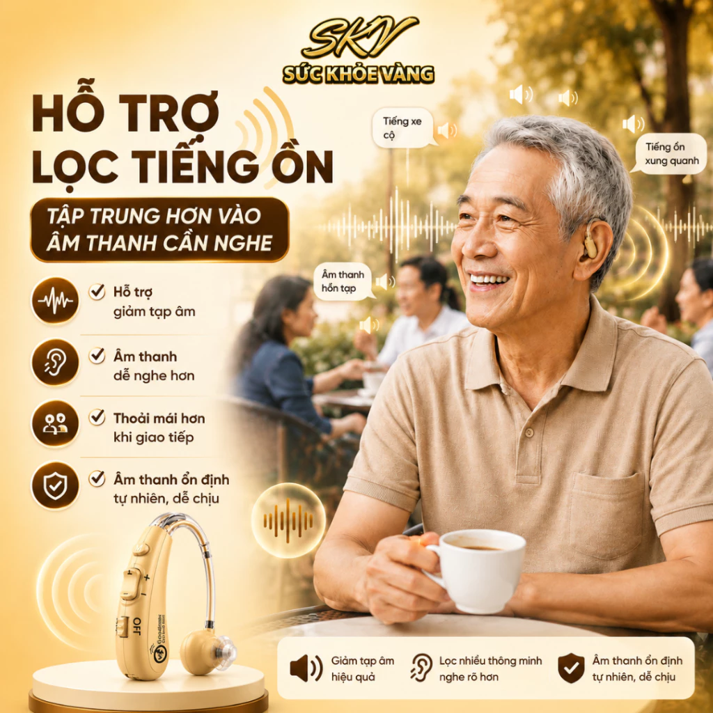 Máy Trợ Thính Không Dây A026 [BẢO HÀNH 12 THÁNG] Tai Nghe Trợ Thính Đeo Vành Tai Lọc Ồn - Chống Sôi - Chống Hú