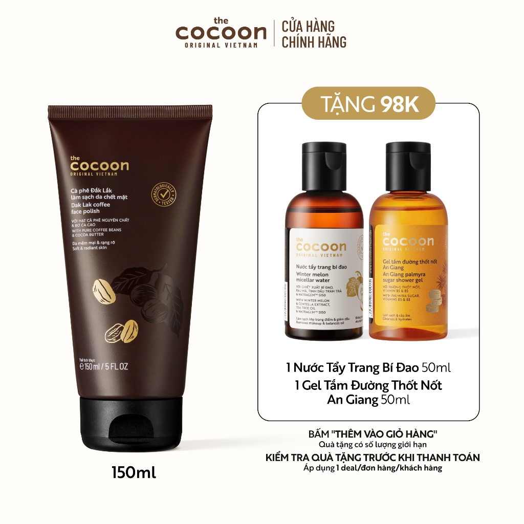 Tẩy da chết mặt cà phê Đắk Lắk Cocoon cho làn da mềm mại & rạng rỡ 150ml