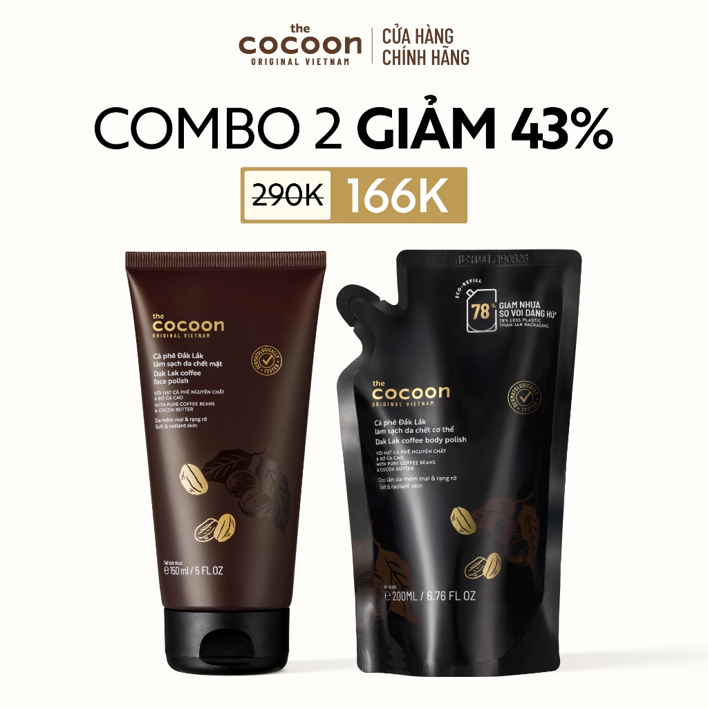 [MUA 2 GIẢM 43%] Combo Tẩy da chết mặt cà phê 150ml & Túi Refill Tẩy da chết cơ thể cà phê Đắk Lắk Cocoon 200ml | BigBuy360 - bigbuy360.vn