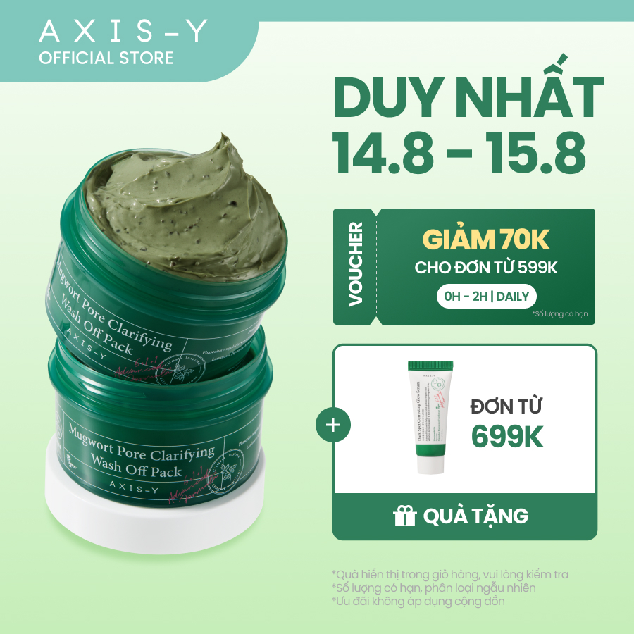 Mặt Nạ Đất Sét Ngải Cứu Hỗ Trợ Làm Sạch Lỗ Chân Lông AXIS-Y Mugwort Pore Clarifying Wash Off Pack 100ml