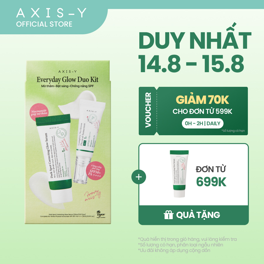 Bộ Sản Phẩm AXIS-Y Mờ Thâm Bật Sáng Chống Nắng Everyday Glow Duo Kit (Serum 20ml & Physical Sunscreen 10ml)