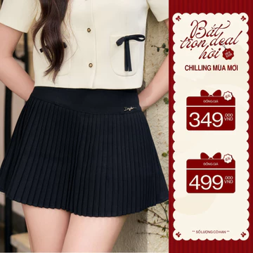 ZAMYSHOP - Chân váy xếp ly xòe ngắn đính tag, chân váy chữ A, chân váy vibe tiểu thư, điệu đà