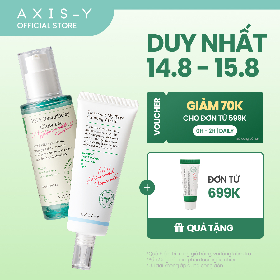 Combo Cải Thiện Da Sần Sùi, Bít Tắc Axis-Y Heartleaf My Type Calming Cream & PHA Resurfacing Glow Peel