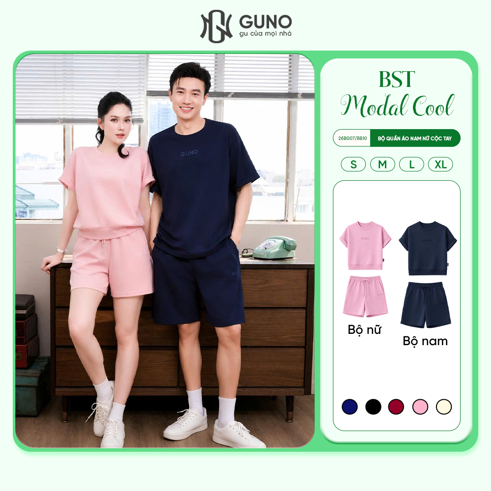 [BST MODAL COOL 2026] Bộ quần áo đùi nam nữ GUNO cổ tròn vải modal cool dáng thể thao 26BG07/BB10