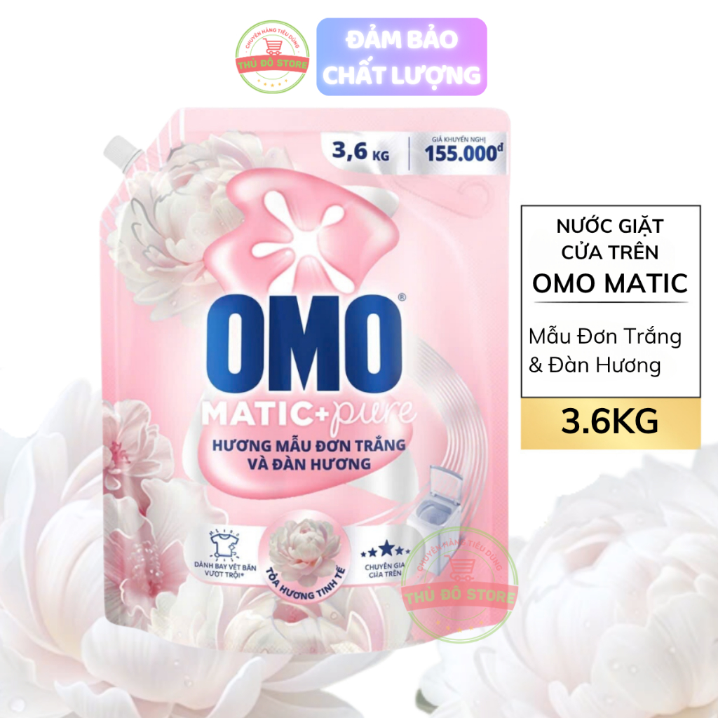 Nước Giặt OMO MATIC Cửa Trên Mẫu Đơn Trắng & Đàn Hương - Túi 3.6KG