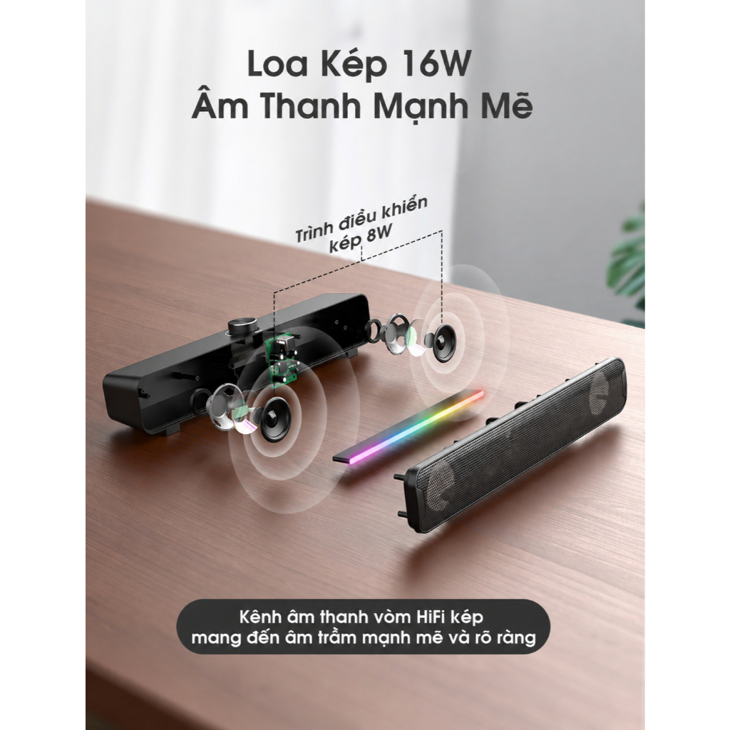 Loa Máy Tính onikuma L16 Bluetooth Laptop Để Bàn Loa Thanh Máy Tính Mini Có Dây Pc Tivi ipad Bass Mạnh Có Đèn Led RGB | BigBuy360 - bigbuy360.vn