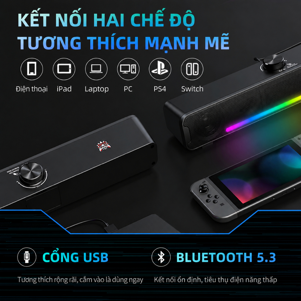 Loa Máy Tính onikuma L16 Bluetooth Laptop Để Bàn Loa Thanh Máy Tính Mini Có Dây Pc Tivi ipad Bass Mạnh Có Đèn Led RGB | BigBuy360 - bigbuy360.vn