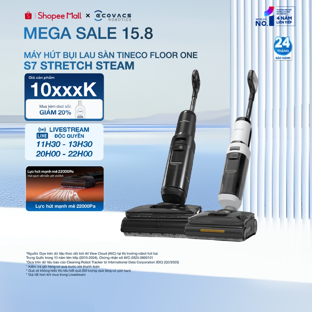 Máy hút bụi lau sàn Tineco S7 Stretch Steam