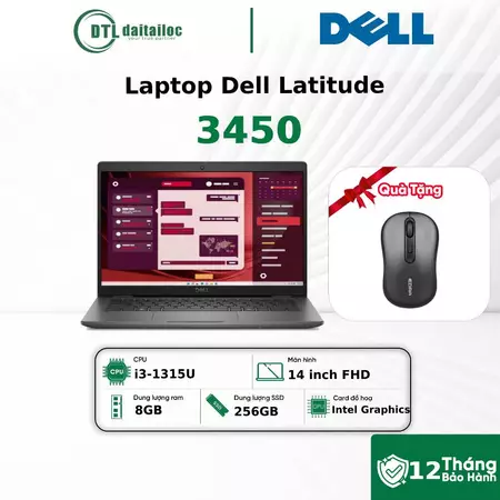 Laptop Dell Latitude 3450 i3 1315U 8GB 256GB SSD 14 inch FHD Win 11 Pro Xám Đen (NK) | Bảo Hành 12 Tháng