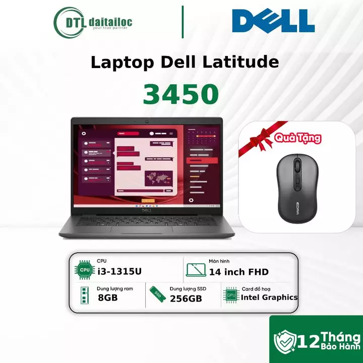 Laptop Dell Latitude 3450 i3 1315U 8GB 256GB SSD 14 inch FHD Win 11 Pro Xám Đen (NK) | Bảo Hành 12 Tháng