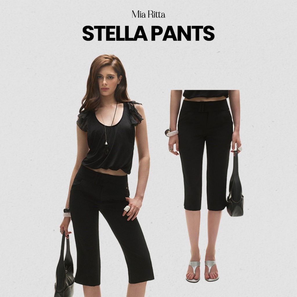Quần lửng capri nữ MIA RITTA quần đùi tới gối bản lưng to giữ gấu xẻ STELLA PANTS - B0051