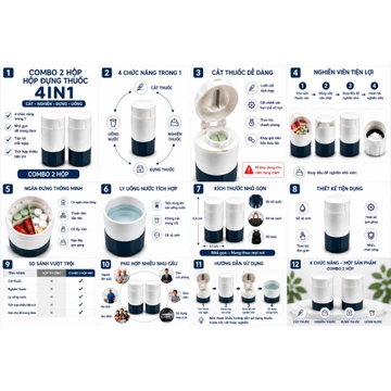 HỘP ĐỰNG THUỐC COMBO 2 HỘP 4IN1 CẮT VIÊN NGHIỀN VIÊN | HỘP CHIA THUỐC MINI CÓ LY UỐNG NƯỚC