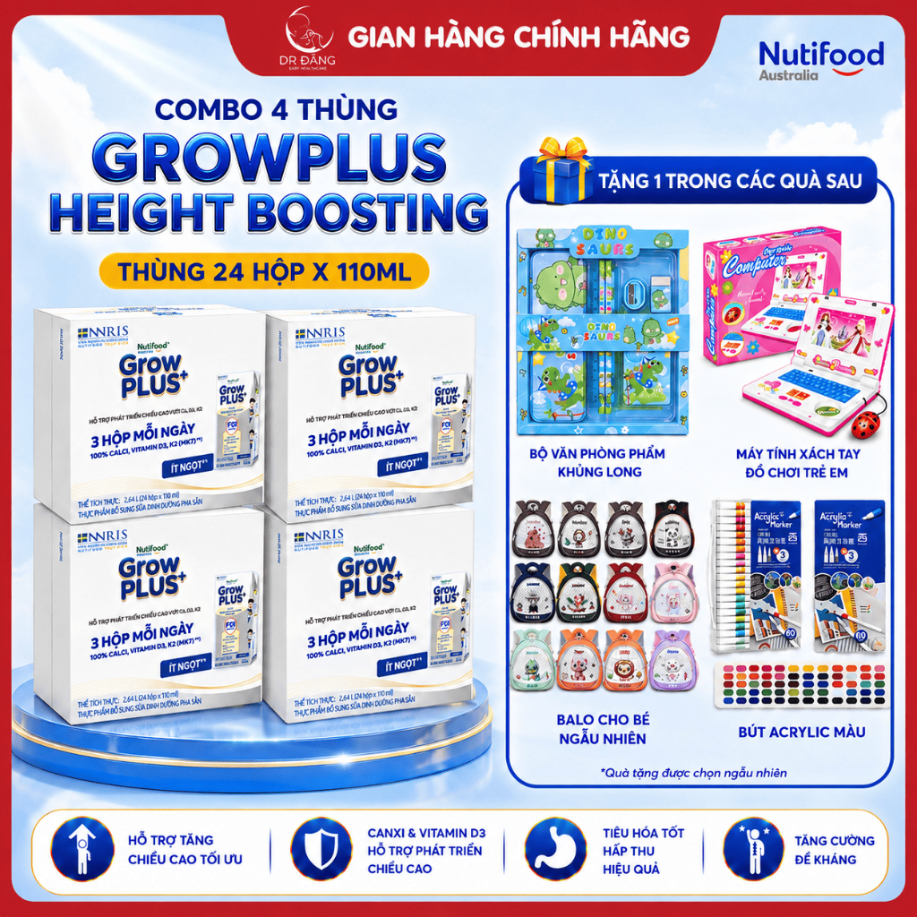 [Grow Bạc ] Combo 4 Thùng Growplus Height Boosting 24*110ml – Hỗ Trợ Tăng Chiều Cao Cho Bé
