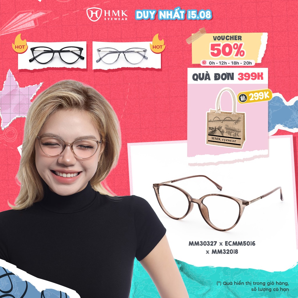 Kính Mắt Mèo Trendy HMK Eyewear Nhựa Thời Trang Hiện Đại Lắp Được Cận – MM30327 x ECMM5016 x MM32018