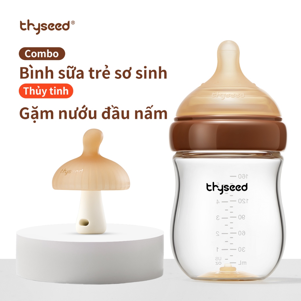 [Combo] Gặm nướu đầu nấm + Bình sữa Thủy tinh 160ml/240ml