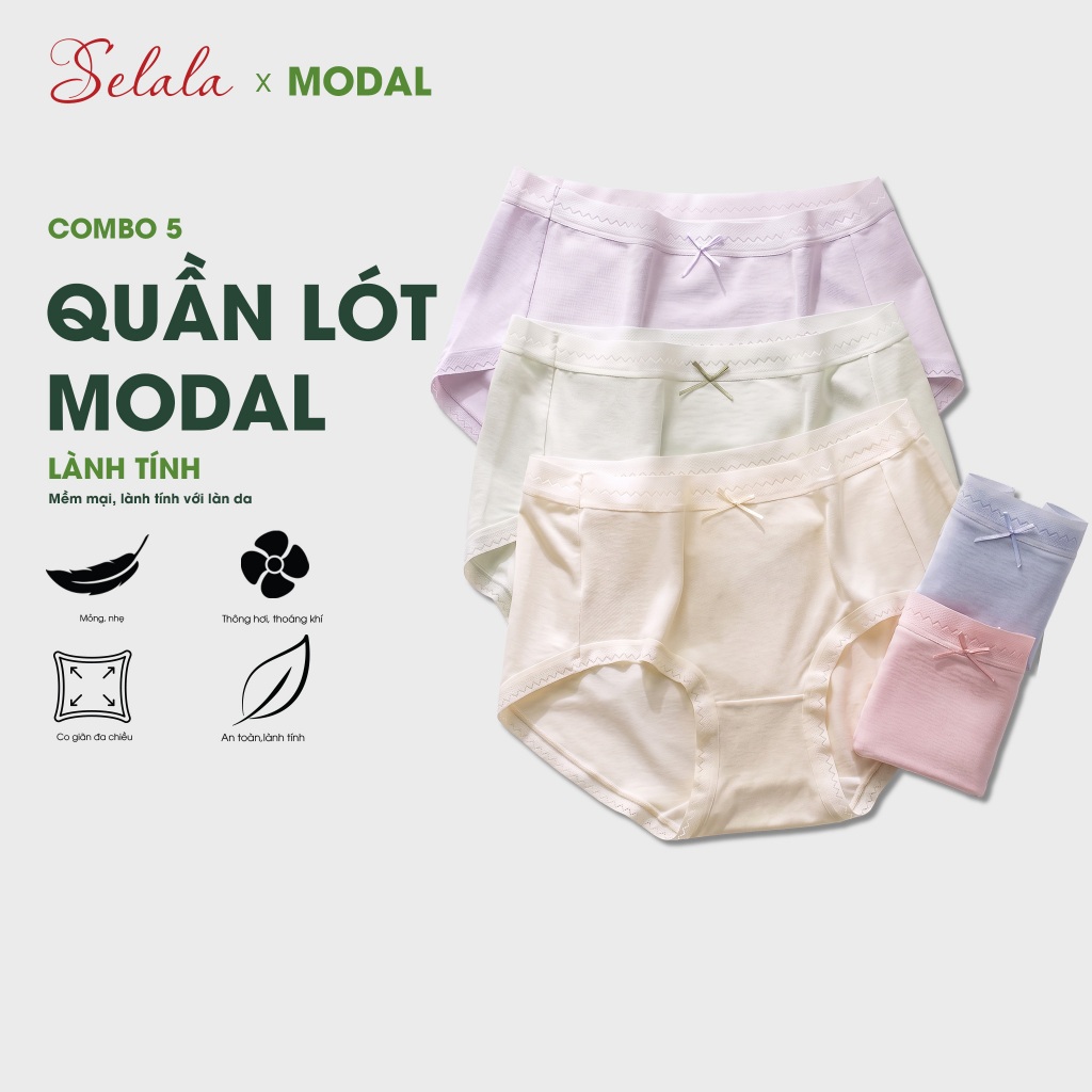 Quần Lót Selala Modal 40S Gỗ Sồi Combo 5 Quần Lót Nữ Viền Ren Quần Lót Nữ Mềm Mịn Thoáng Khí Cao Cấp QC63