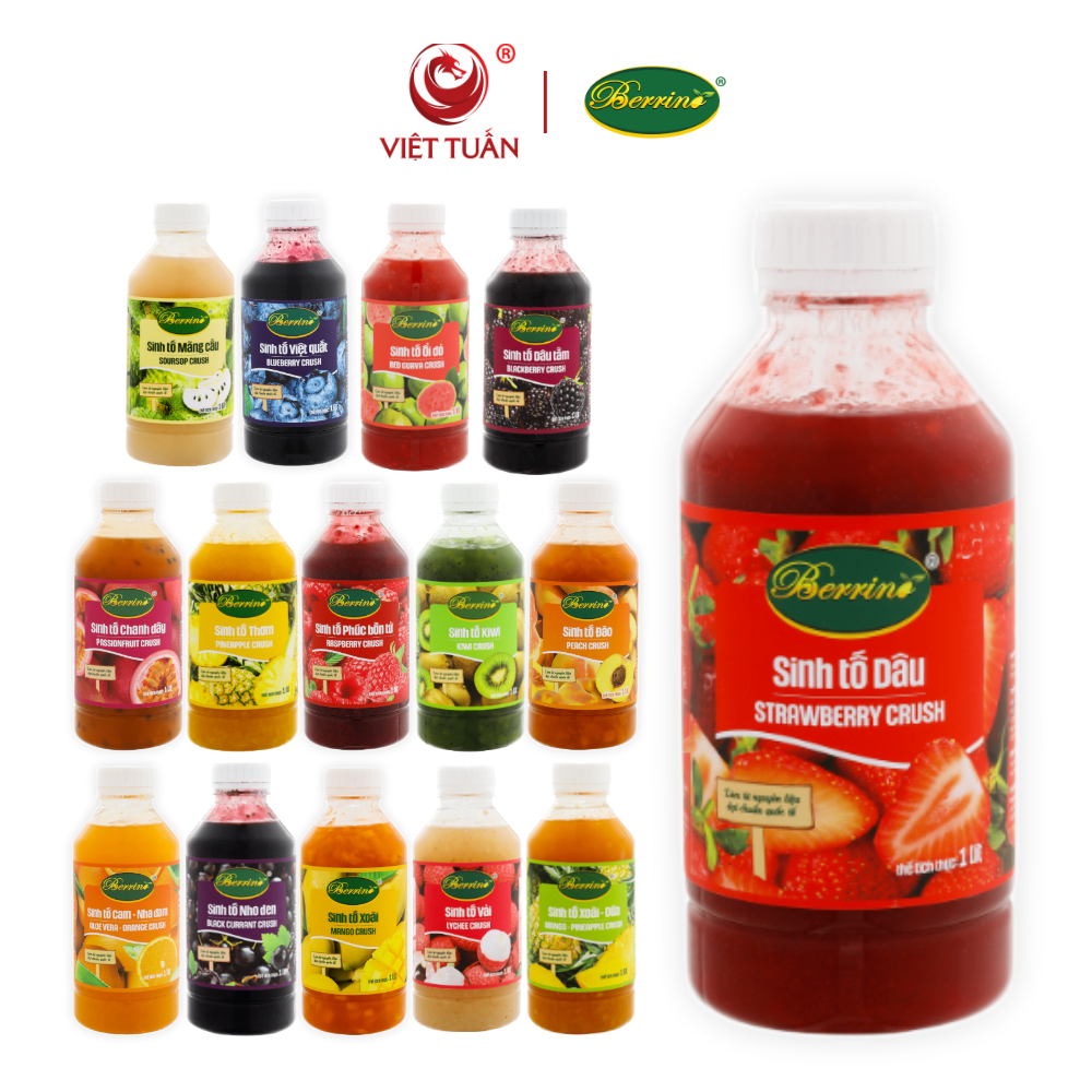 [Combo] Mứt Sinh Tố Berrino Tổng hợp, Đủ Vị, Chai 1 Lít, Hương Vị Thơm Ngon