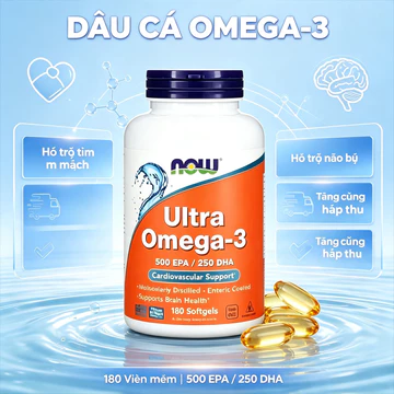 NOW Ultra Omega-3 Fish Oil 180 Viên 500EPA/250DHA Dầu cá chính hãng hỗ trợ tim mạch trí não