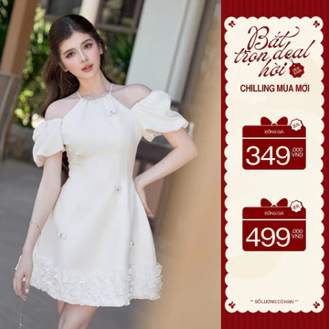 Váy TK cổ yếm chân dập hoa-VN04-T4-25váy tiểu thư xinh, váy xinh sang chảnh, váy đi dự tiệc đám cưới