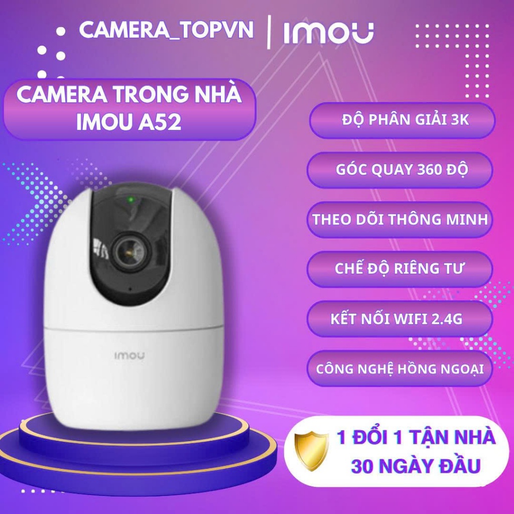 Camera wifi IMOU trong nhà A52 độ phân giải 3K 5MP,  điều khiển quay 360 độ, báo động về điện thoại và còi