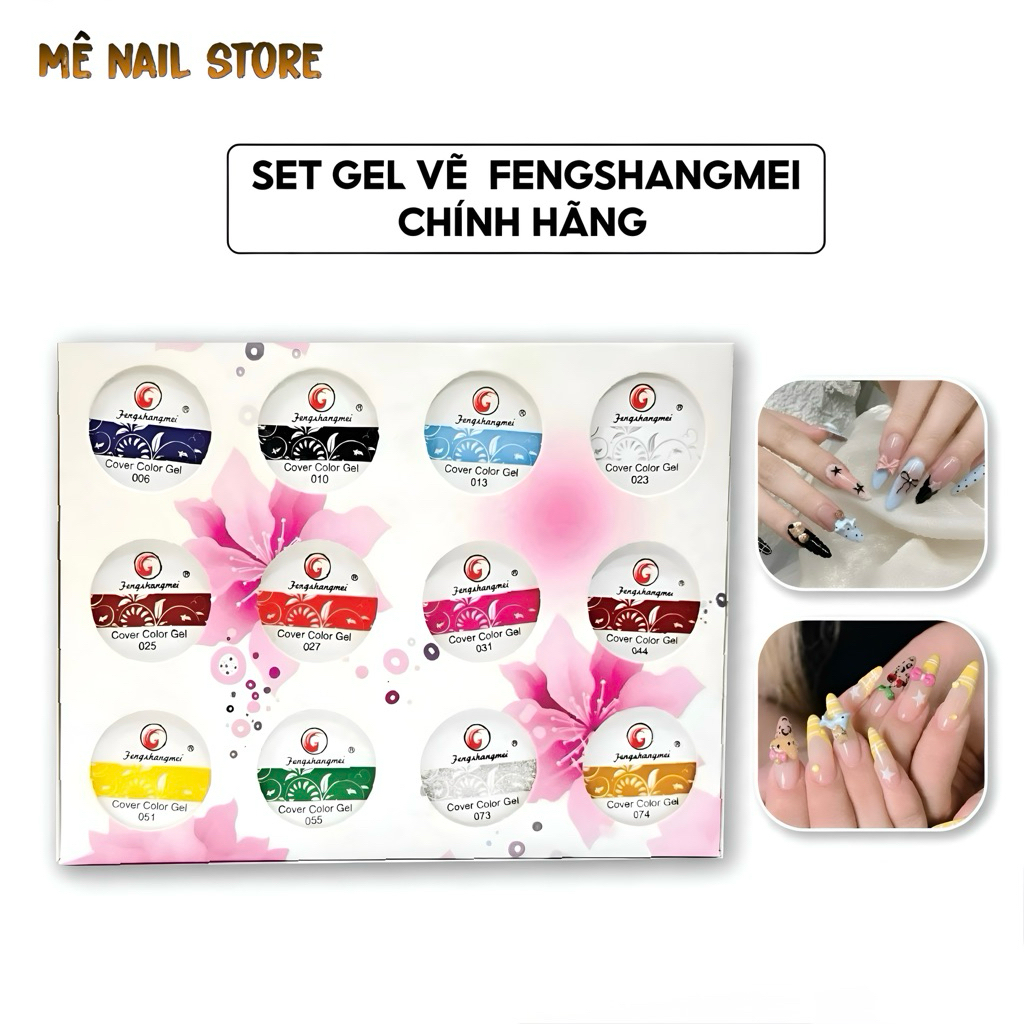 Set gel vẽ Fengshangmei 12 màu chính hãng - Gel vẽ nổi chất đậm đặc 12 màu chuyên dụng