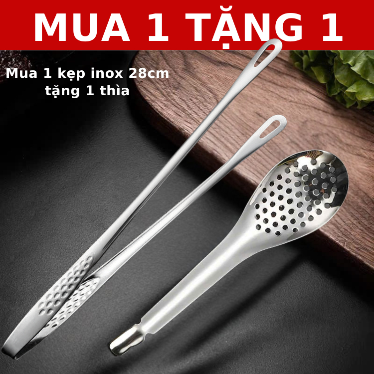 (MUA 1 TẶNG 1) Mua 1 Kẹp Gắp Thức Ăn Inox Tặng 1 Muỗng Thìa Inox Ray Lược Hột Chanh, Hột Tắc