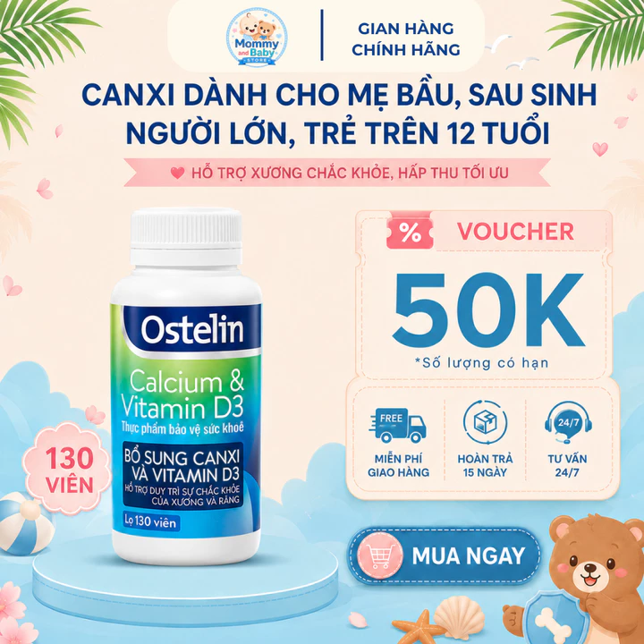 Viên uống bổ sung Canxi và Vitamin D3 cho mẹ bầu Ostelin Calcium & Vitamin D3 130 viên của Úc