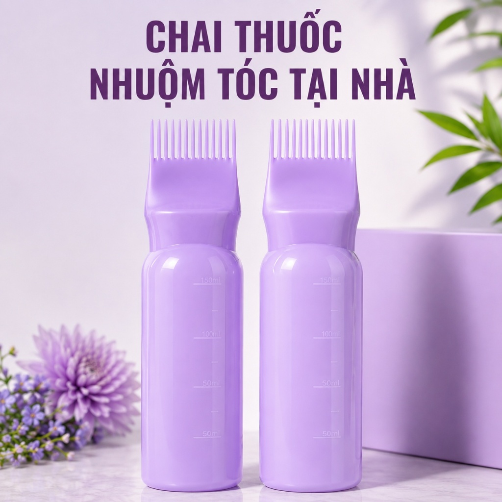 Bình nhựa đựng thuốc nhuộm tóc, bôi tinh dầu dưỡng tóc hiệu quả có lược chải 120ml tiện lợi