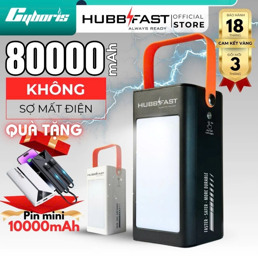 [QUÀ TẶNG PIN 10000mAh] BOX Sạc Nhanh 80000mAh- PD100; 5 cổng sạc ra Sạc nhanh PD,QC3.0; BH 18 Tháng