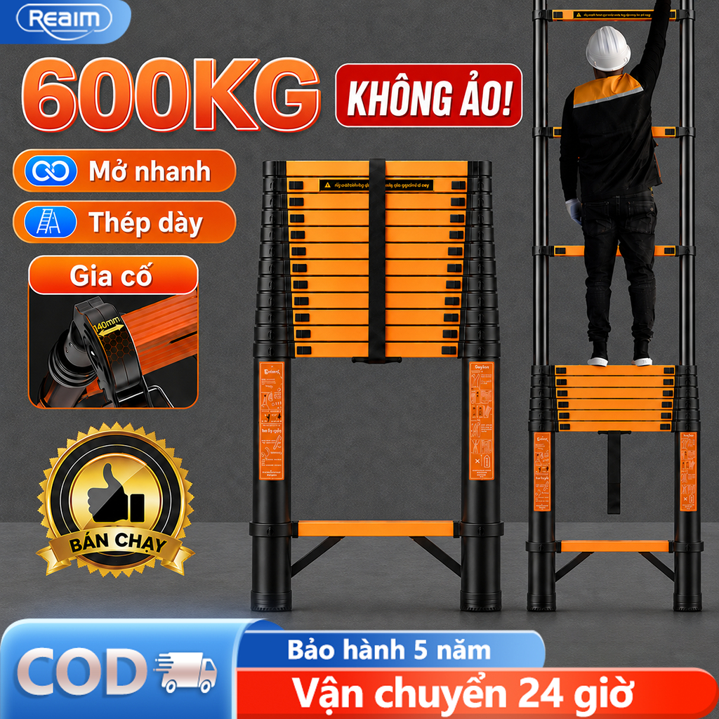 Thang Rút Đơn Thép Carbon Chữ I 1.9M–6.2M Gấp Gọn Khóa An Toàn Chống Trượt Tải Trọng 600KG